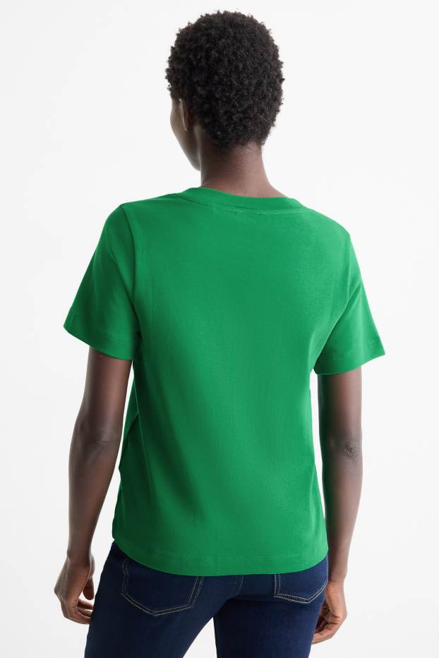 Dámské - Tričko s výstřihem ve tvaru V - slim fit - zelená