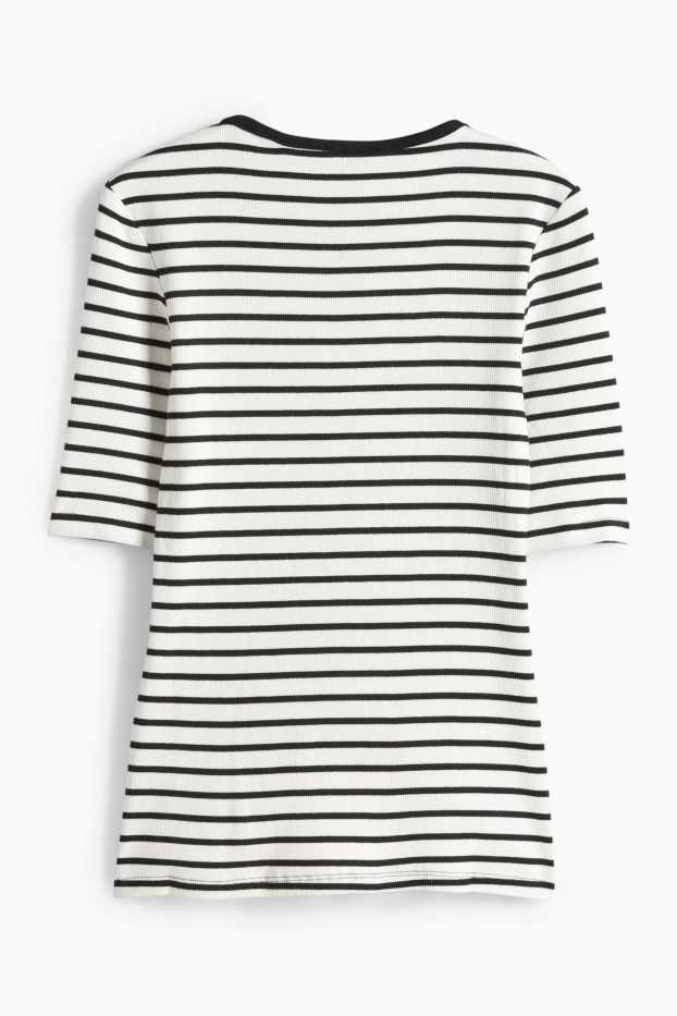 Damen - Still-T-Shirt - Slim Fit - gerippt - gestreift - weiß / schwarz