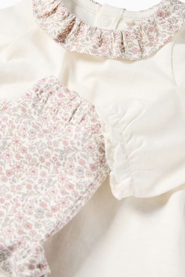 Baby: meisjes - Bloemetjes - babyoutfit - 2-delig - crème wit