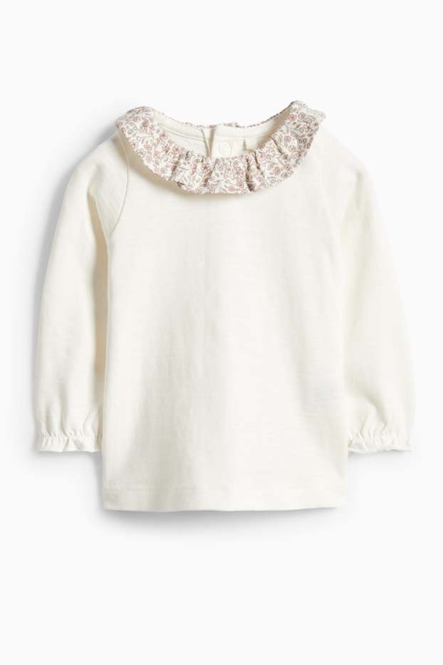 Baby: meisjes - Bloemetjes - babyoutfit - 2-delig - crème wit