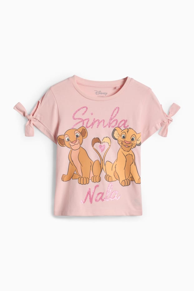 Děti - dívky - Lví král - tričko s krátkým rukávem s detaily uzlů - růžová