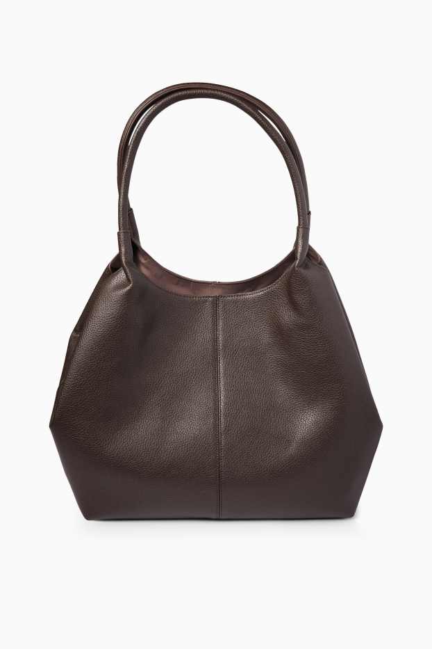 Women - Large shopper - faux leather - dark brown
