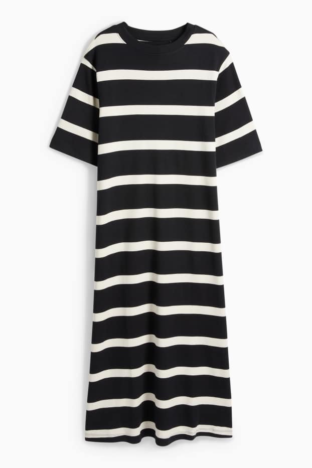 Femei - Rochie-tricou - cu dungi - negru / nej