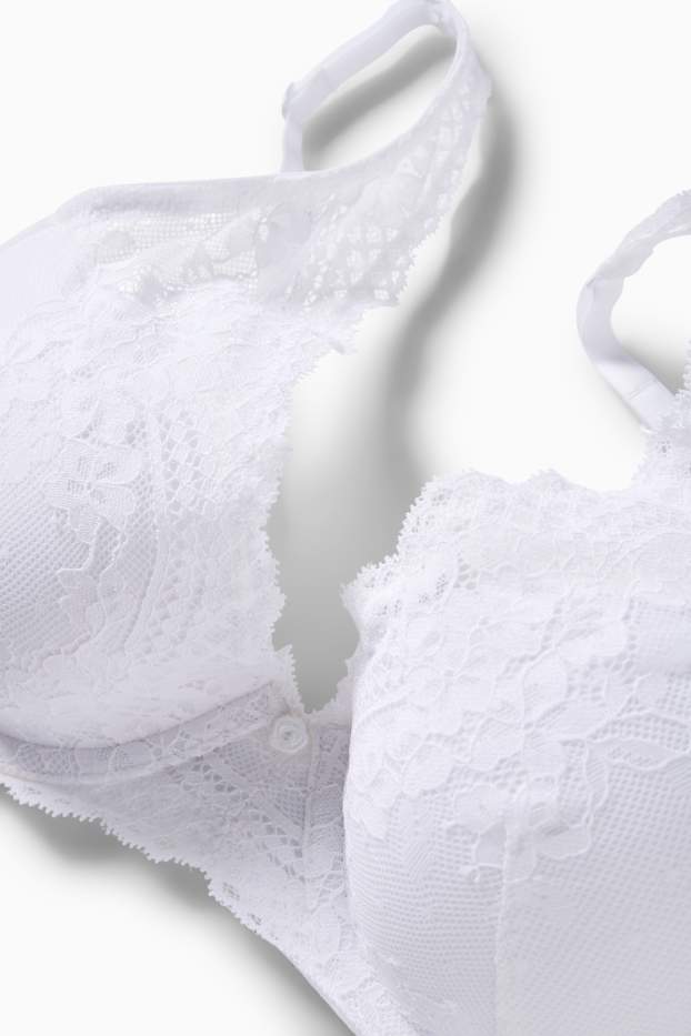 Dámské - Podprsenka s kosticemi - PLUNGE - s vycpávkami - bílá