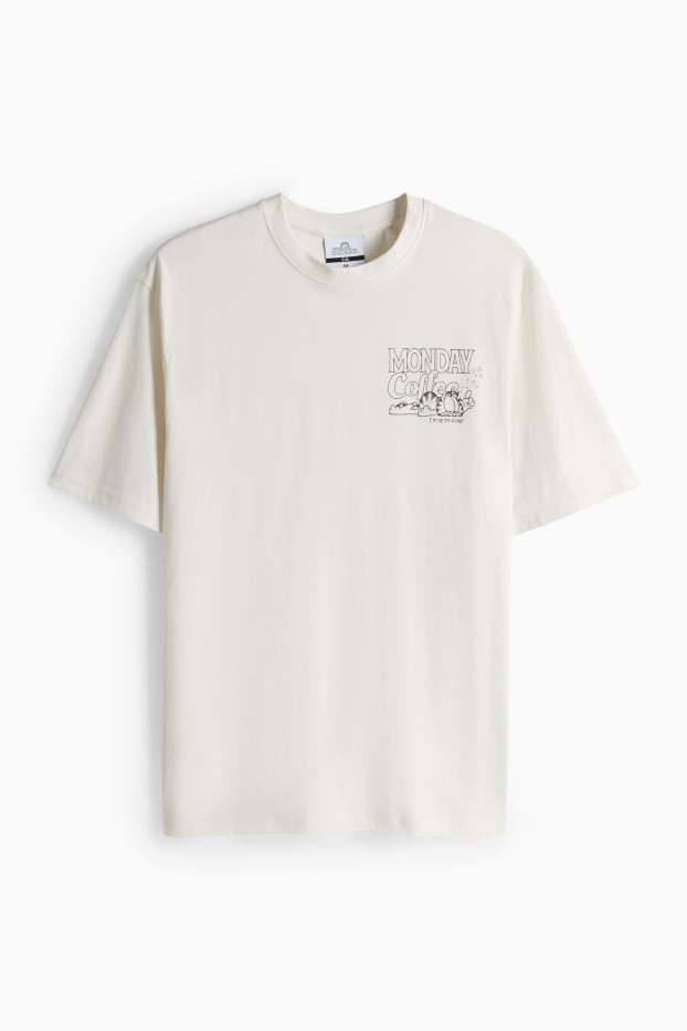 Pánské - Tričko - relaxed fit - Garfield - krémově bílá