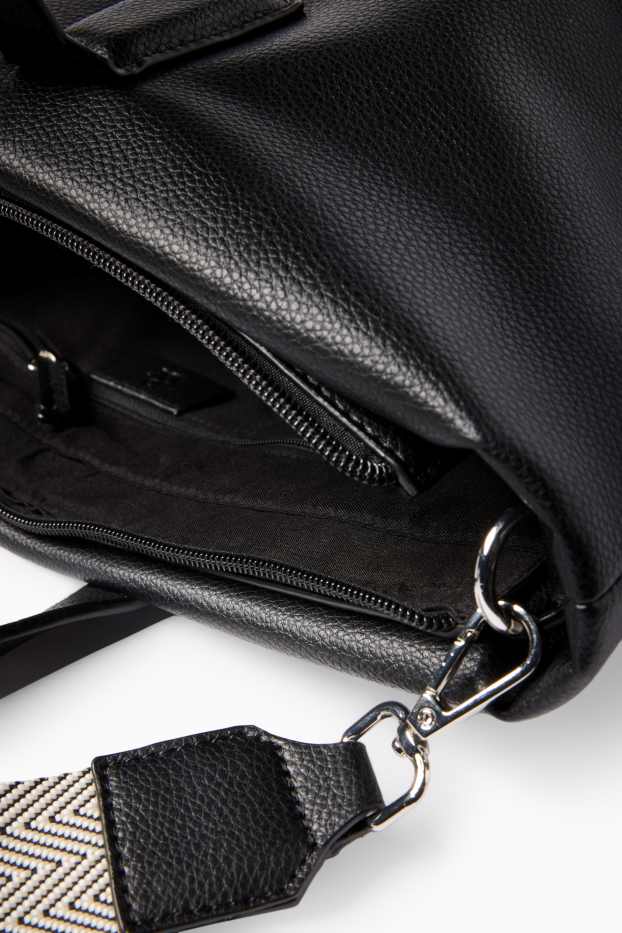 Women - Large shopper with detachable bag strap - faux leather - black