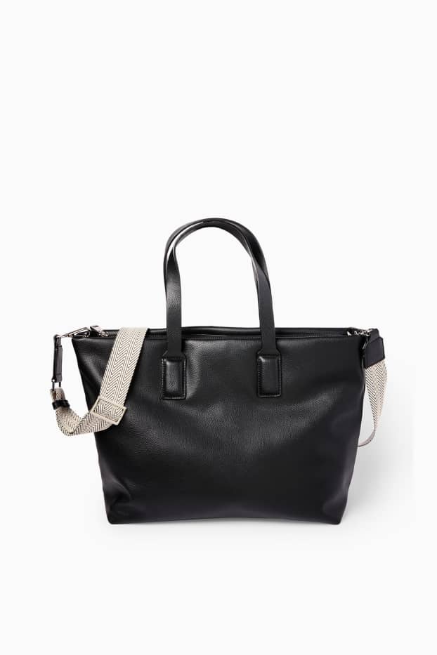 Women - Large shopper with detachable bag strap - faux leather - black