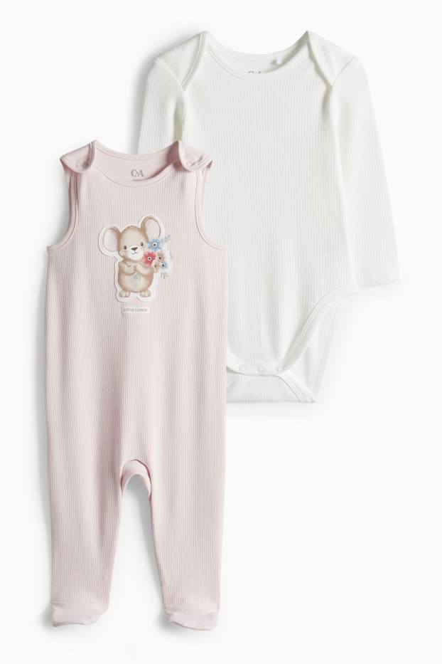 Bebeluși - fete - Set de salopete - alb / roz