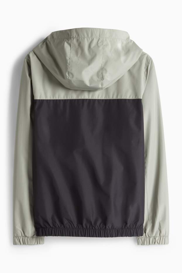 Kinderen: jongens - Jas met capuchon - waterafstotend - donkergroen / zwart