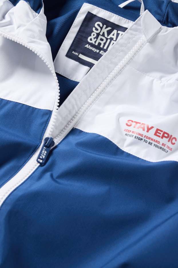 Kinder Buben - Jacke mit Kapuze - wasserabweisend - weiß / blau