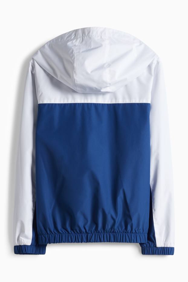 Kinder Buben - Jacke mit Kapuze - wasserabweisend - weiß / blau