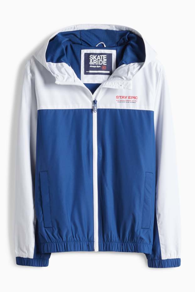 Kinder Buben - Jacke mit Kapuze - wasserabweisend - weiß / blau