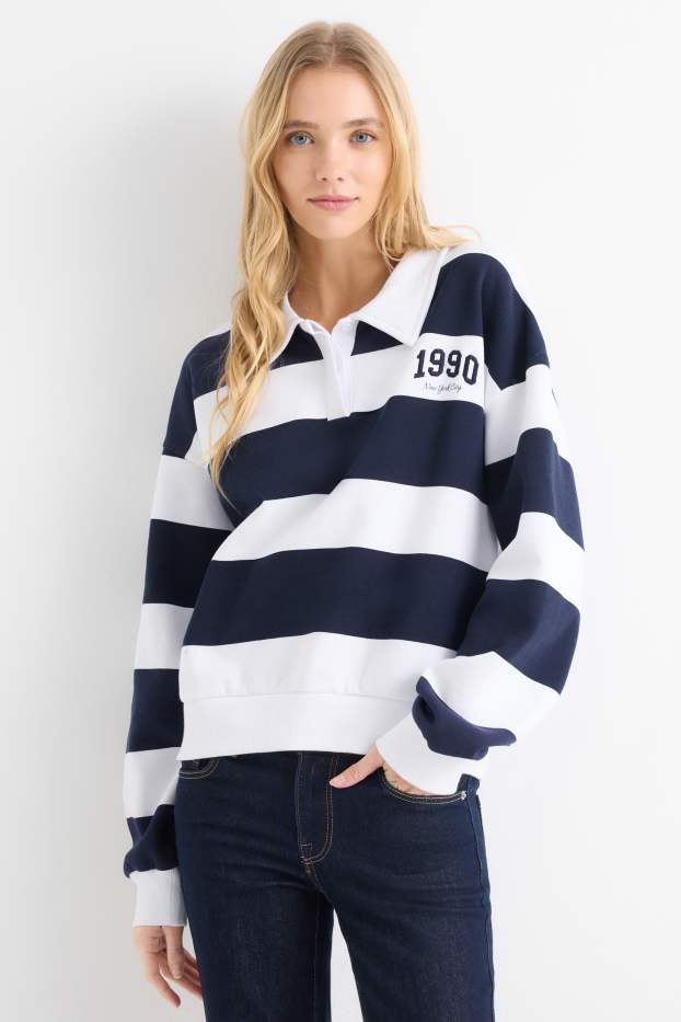 Women - Sweatshirt - striped - dark blue / white