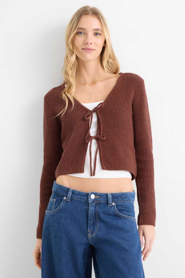 Femmes - Gilet en maille - finition côtelée - marron foncé