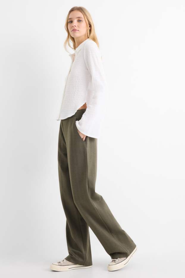 Dames - Jersey broek - mid waist - wide leg - krijtstrepen - groen