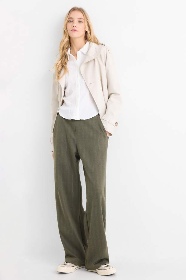 Dames - Jersey broek - mid waist - wide leg - krijtstrepen - groen