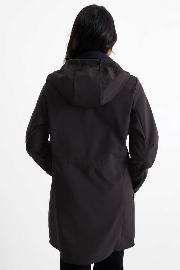 Women - Softshell coat with hood - water-repellent - 4-way stretch - black