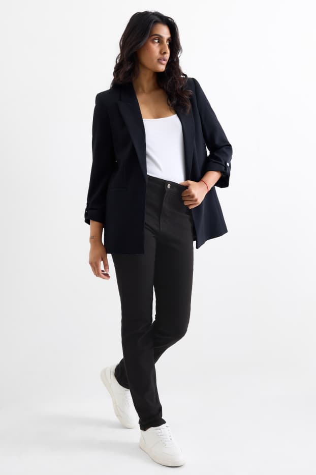 Damen - Stoffhose - High Waist - Slim Fit - schwarz