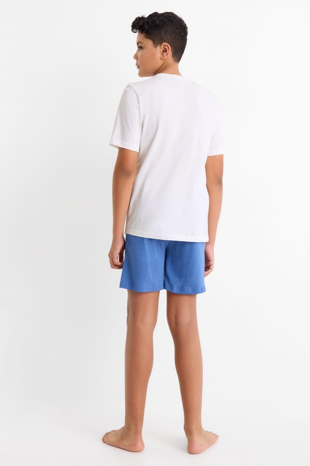 Children Boys - Minecraft - short pyjamas - 2 piece - blue / creme