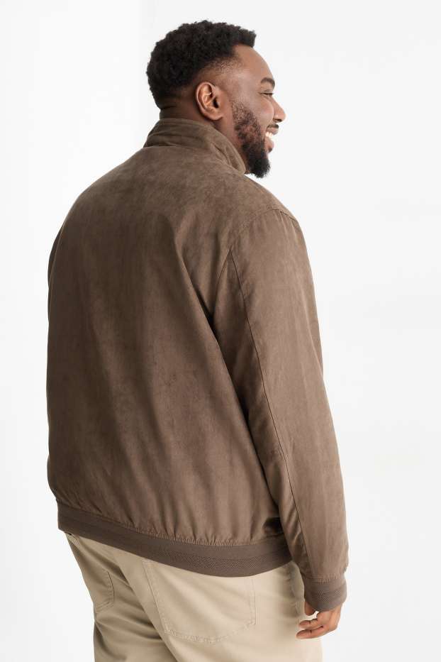 Pánské - Blouson - imitace semiše - tmavohnědá