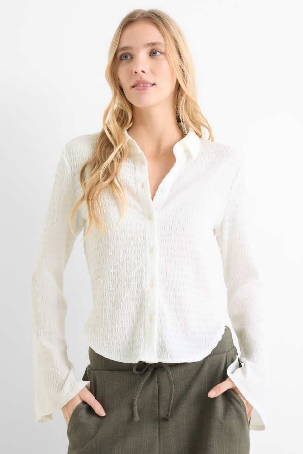 Donna - Camicetta - arricciature - bianco