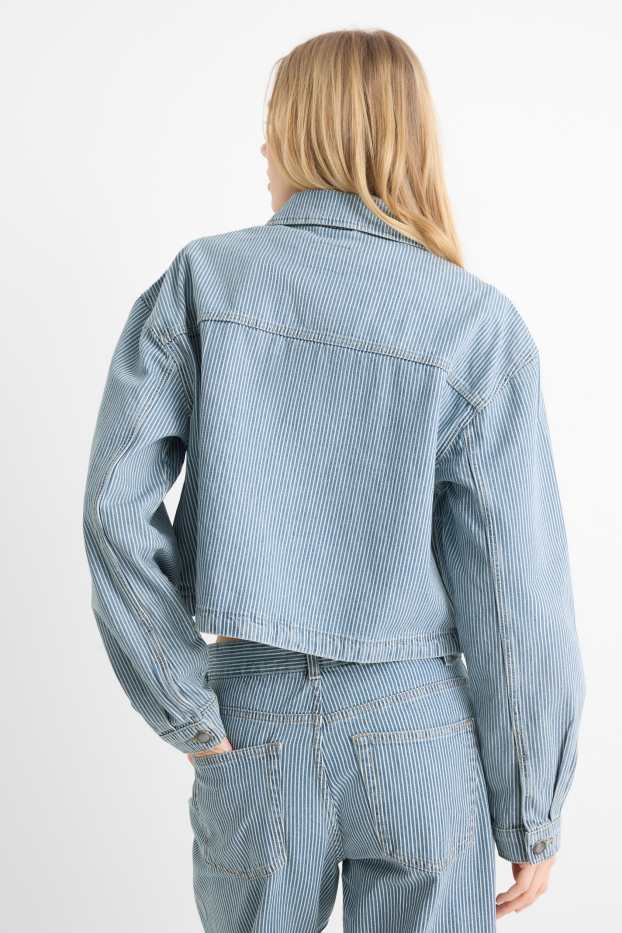 Femmes - Chemise-blouse en jean - à rayures - blanc / bleu