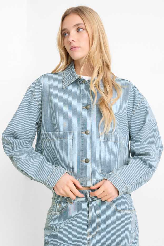 Femmes - Chemise-blouse en jean - à rayures - blanc / bleu