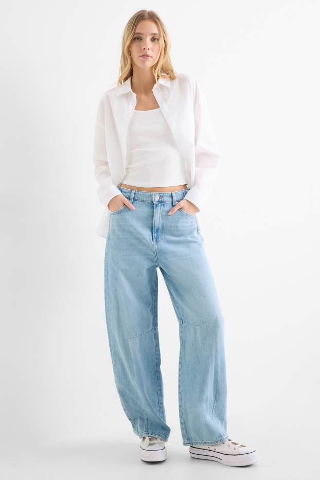 Damen - Balloon Jeans - Mid Waist - helljeansblau