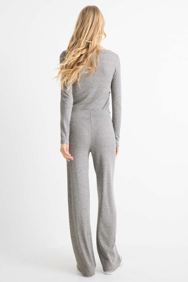 Femmes - Pantalon de jogging - finition côtelée - gris chiné