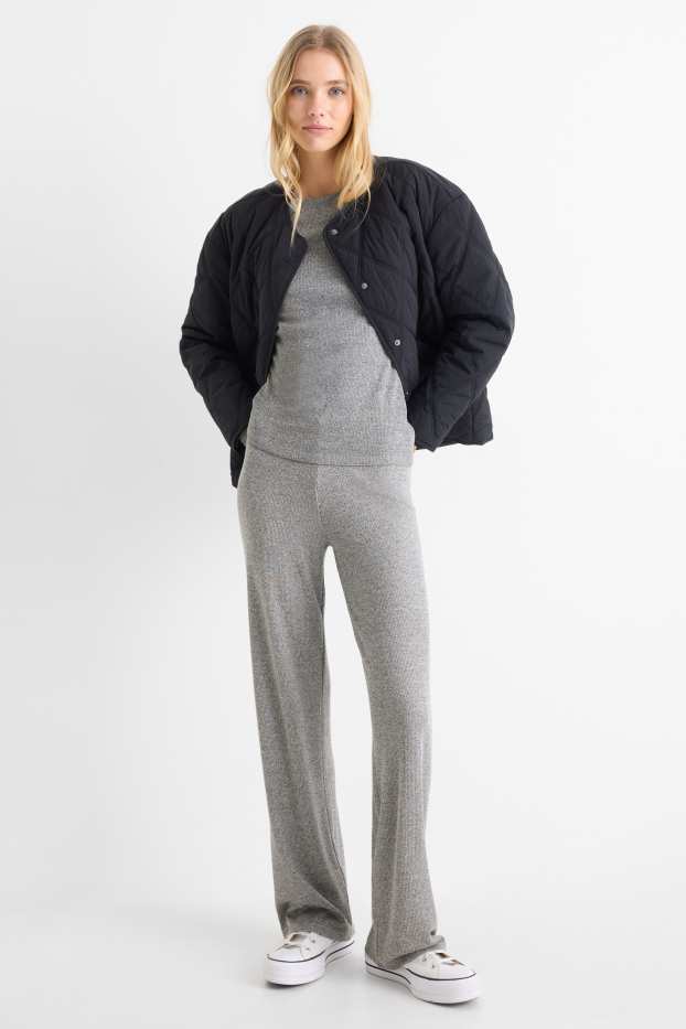 Femmes - Pantalon de jogging - finition côtelée - gris chiné
