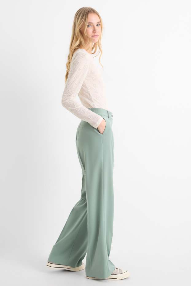 Femei - Pantaloni de stofă - talie medie - straight leg - verde