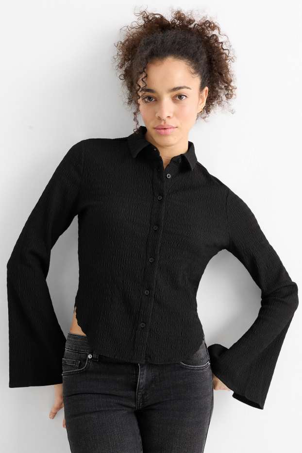 Women - Shirt blouse - smocked - black