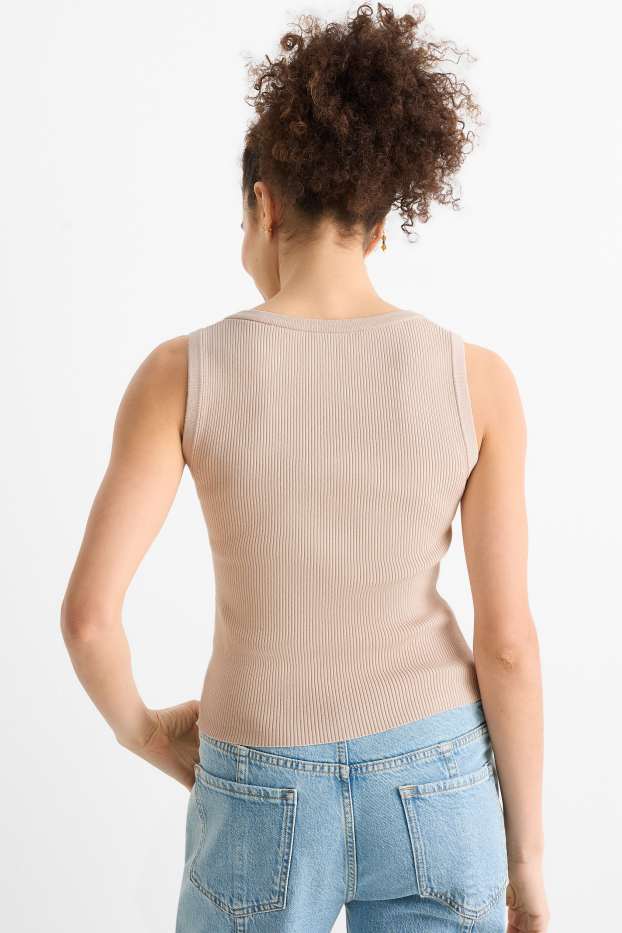 Femmes - Haut - finition côtelée - beige