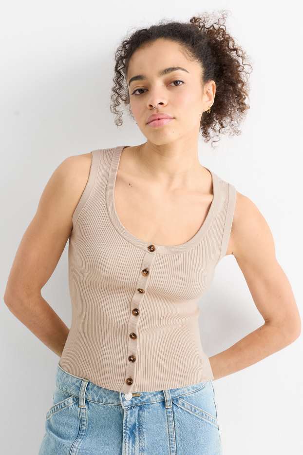 Femmes - Haut - finition côtelée - beige