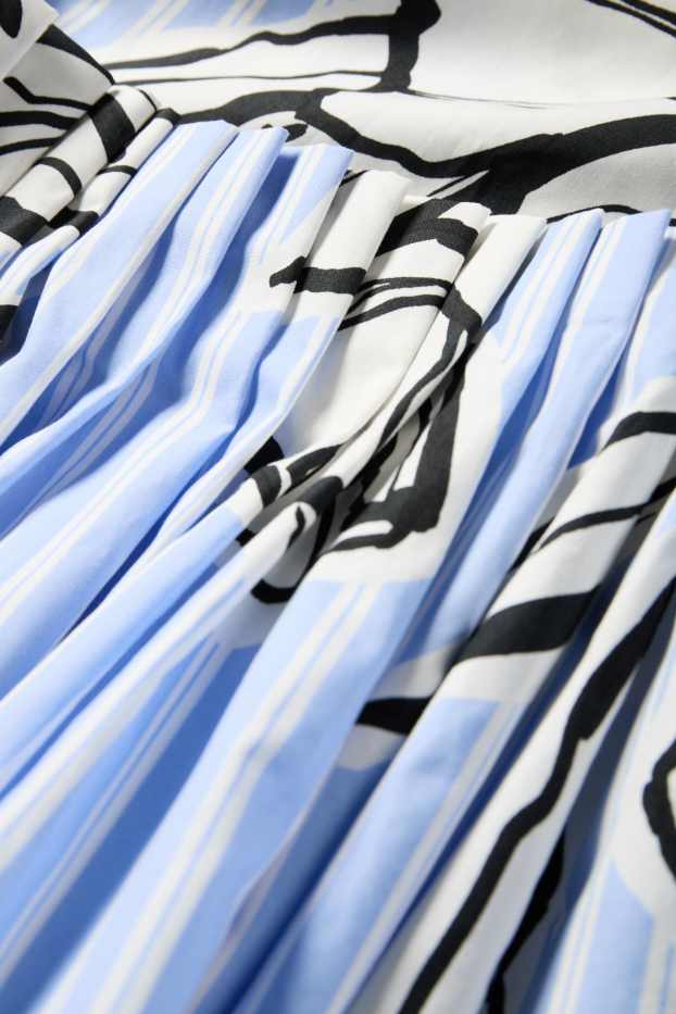 Damen - Faltenrock - gestreift - geblümt - weiss / blau