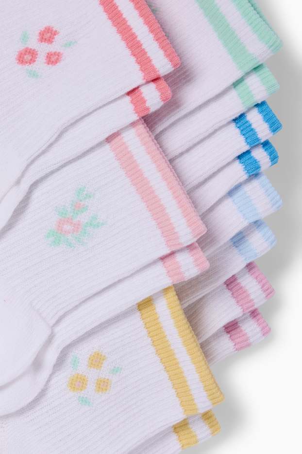Kinderen: meisjes - Set van 7 paar - bloem - sokken met motief - ribstof - gekleurd