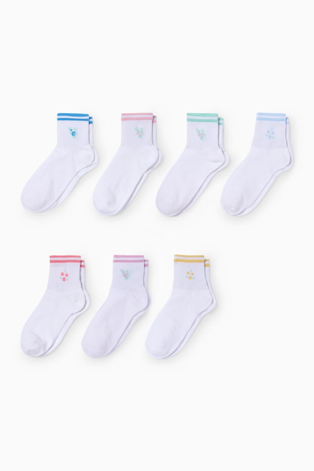 Kinderen: meisjes - Set van 7 paar - bloem - sokken met motief - ribstof - gekleurd