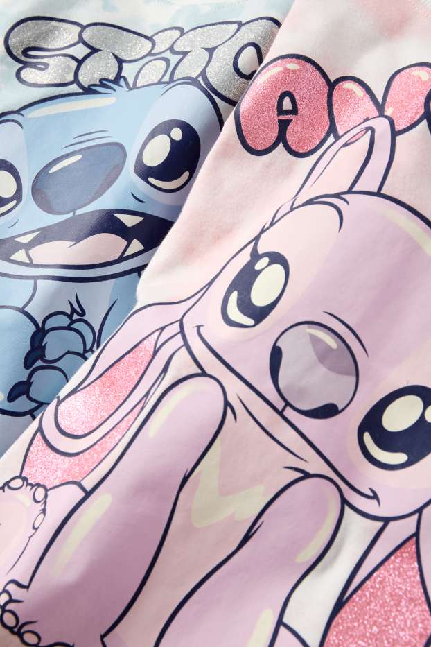 Kinder Mädchen - Multipack 2er - Lilo & Stitch - Kurzarmshirt - Glanz-Effekt - rosa / hellblau