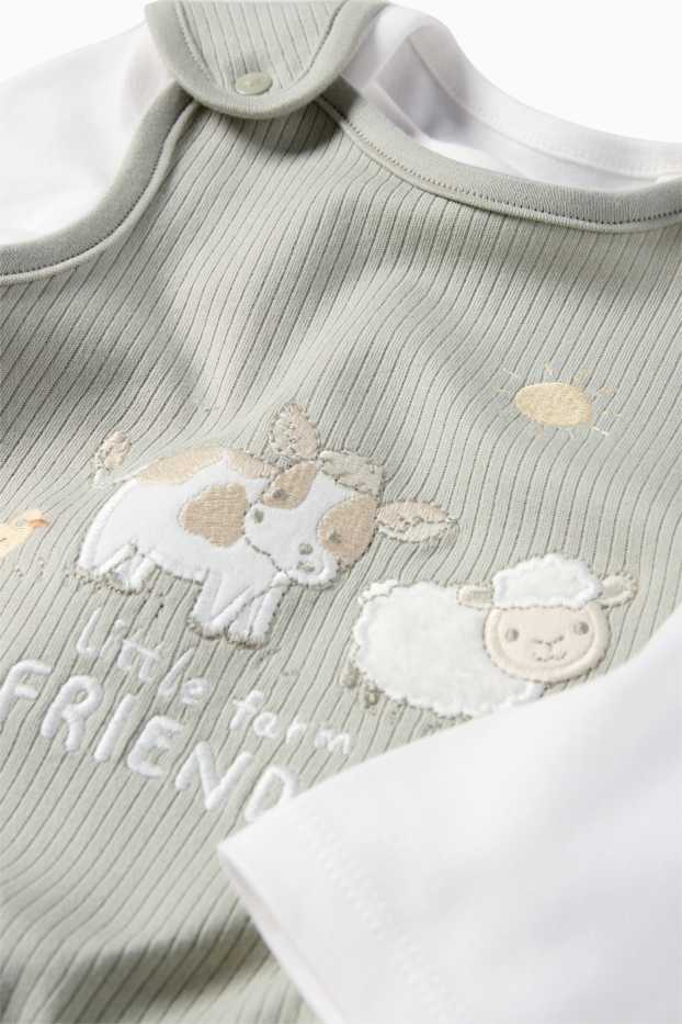 Baby Jungen - Schäfchen, Kuh und Küken - Strampler-Set - 2 teilig - weiss / grau