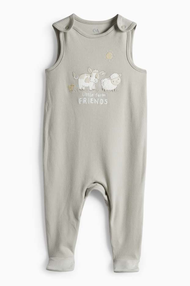 Baby Jungen - Schäfchen, Kuh und Küken - Strampler-Set - 2 teilig - weiss / grau