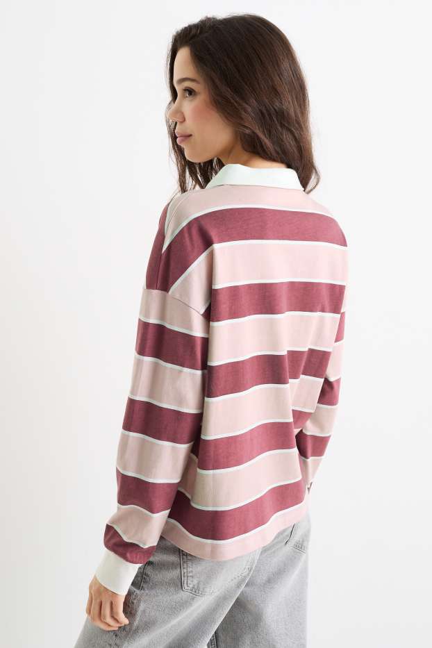 Dames - Poloshirt met lange mouwen - regular fit - gestreept - roze