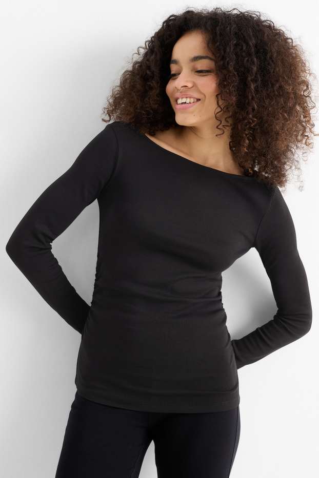 Femmes - Haut à manches longues - slim fit - noir