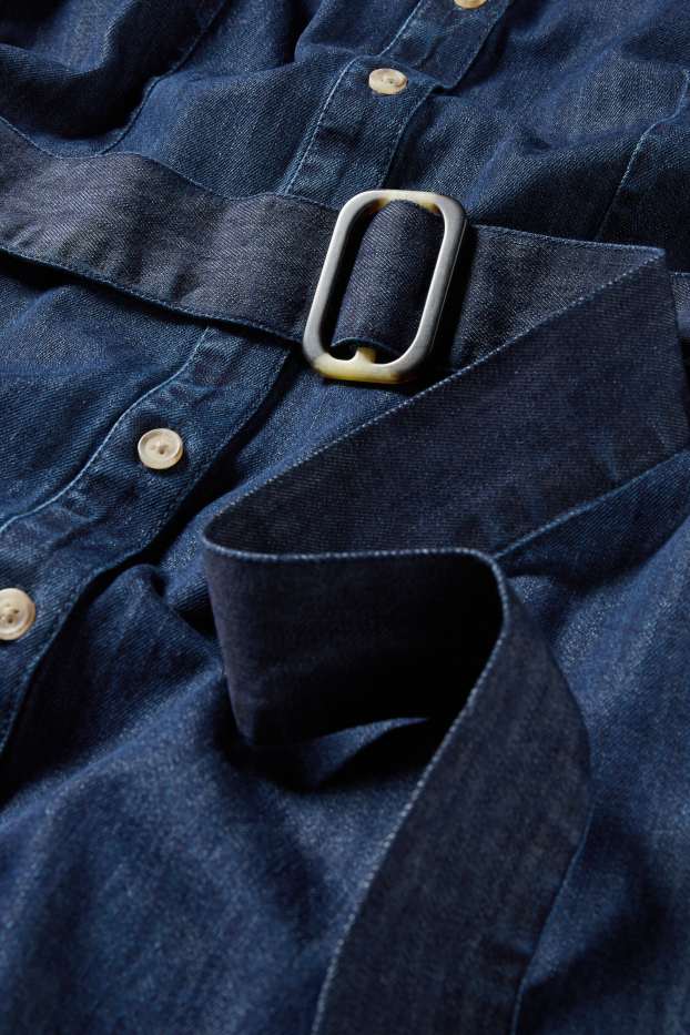 Damen - Jeans-Blusenkleid mit Gürtel - dunkelblau