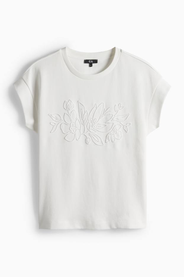 Dámské - Tričko - regular fit - krémově bílá