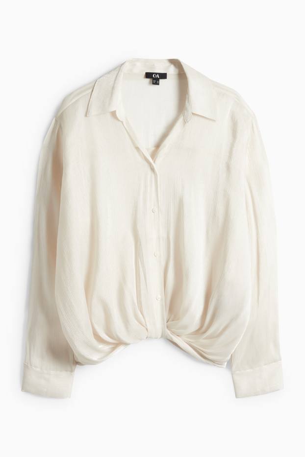 Women - Blouse with knot detail - shiny - cremewhite