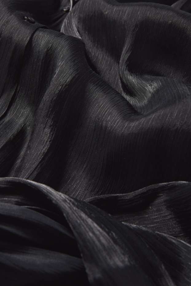 Dames - Blouse met geknoopt detail - glanzend - zwart