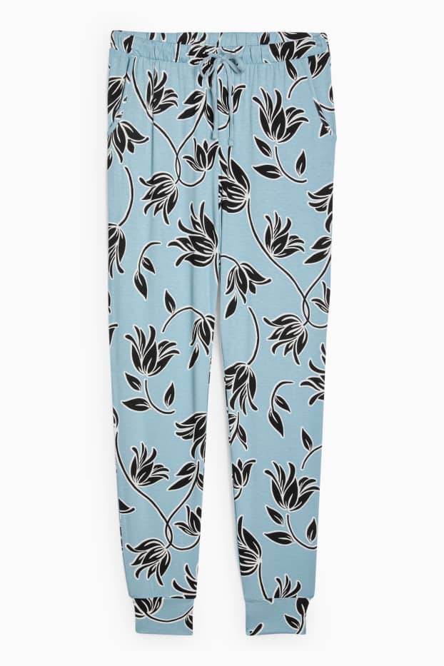 Femmes - Pantalon de pyjama en viscose - à fleurs - bleu