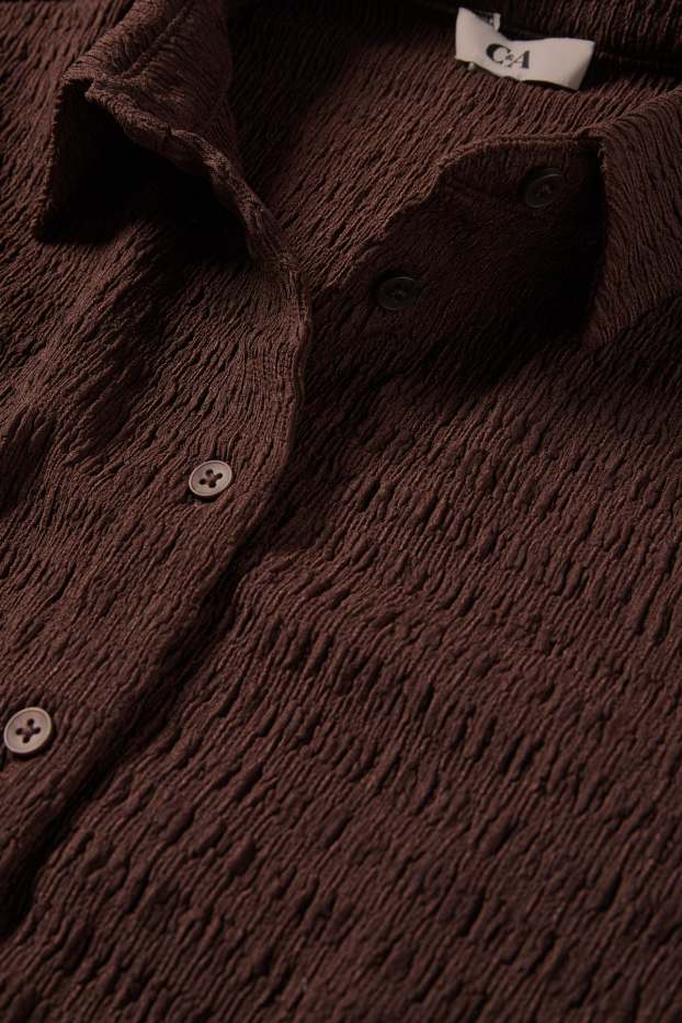 Donna - Camicetta - arricciature - marrone scuro