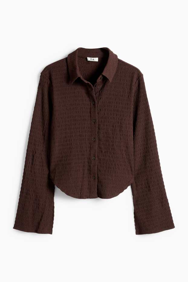 Donna - Camicetta - arricciature - marrone scuro