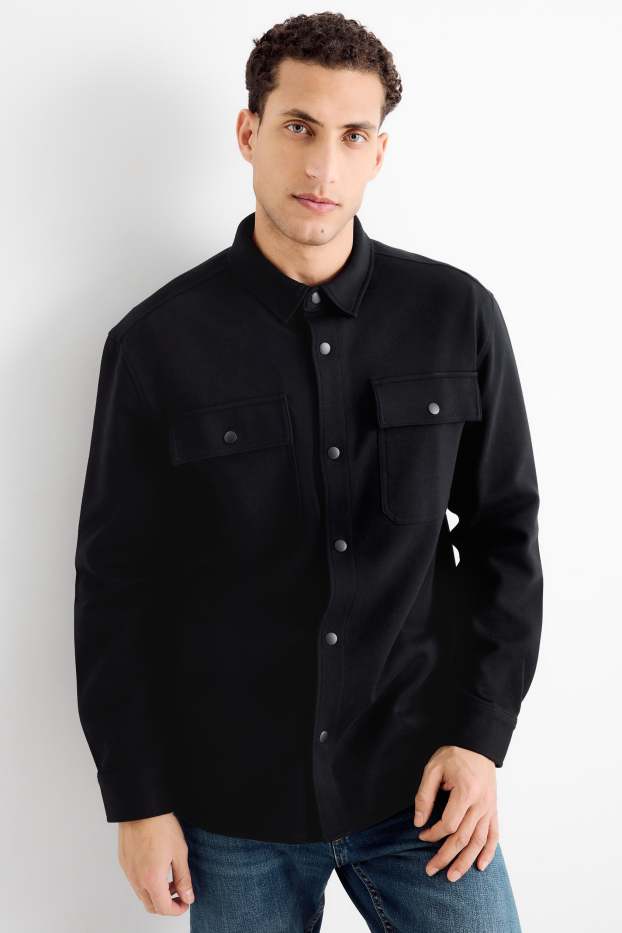 Men - Shirt jacket - relaxed fit - kent collar - black